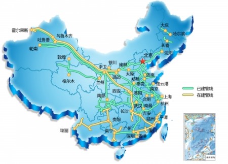 中国石油国内主要天然气管网示意图2012年年底,西气东输二线全线建成